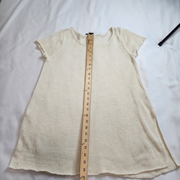 Eileen Fisher Cream Short Sleeve Knit / Mesh Linen Top - Picture 11 of 12